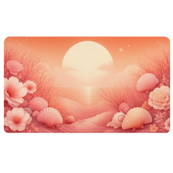 Boho Desk Pad,An illustration of a beach scene with shells and flowers,14x24 Mouse Pad,Cloth Mouse Pad,Desk Pad Mat Cute,Boho Teacher Desk Decor