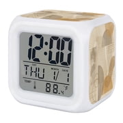 Boho Digital Alarm Clock for Bedrooms, Smart LED Alarm Clock with 7 Color Changing Night Light, Modern Middle Century Minimalist Abstract Sun Silent Wake Up Clocks for Sleep Study Cooking 3.2"x3.2"