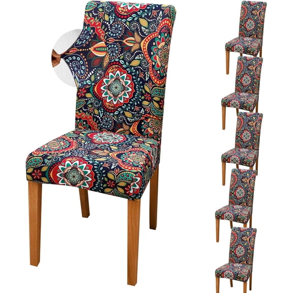 Boho Dining Room Chair Covers Set of 6 Stretch Printed Parson Chair Slipcovers 6 Pieces Washable-Boho MT