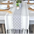thumbnail image 1 of Boho Dining Table Runner with Tassels 14 x 72 Inches, Grey (Gray) & Off White| Boho Dresser Scarf / Farmhouse Cotton Woven Console Table or Buffet Top Cover, 1 of 7