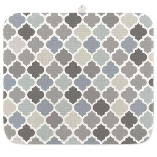 Boho Dish Drying Mat 18x24 Inch Light color Abstract Print Washable Absorbent Reversible Microfiber Kitchen Counter Pad Drying Mat for Dishes