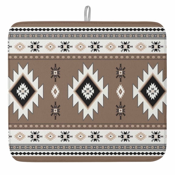 Boho Dish Drying Mat, Southwest Aztec Pattern Absorbent Dish Drying Matt Pad for Kitchen Countertops,Sinks,Dish Drainer Racks, Small 16x18inx1PC,, Brown