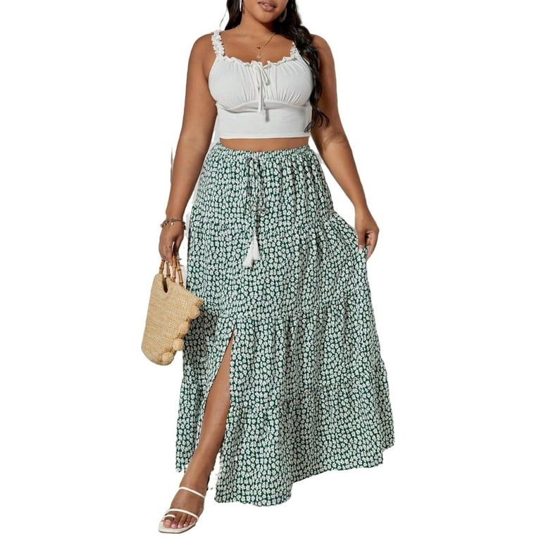 Boho Ditsy Floral Layered Tiered Multicolor Plus Size Skirts Walmart