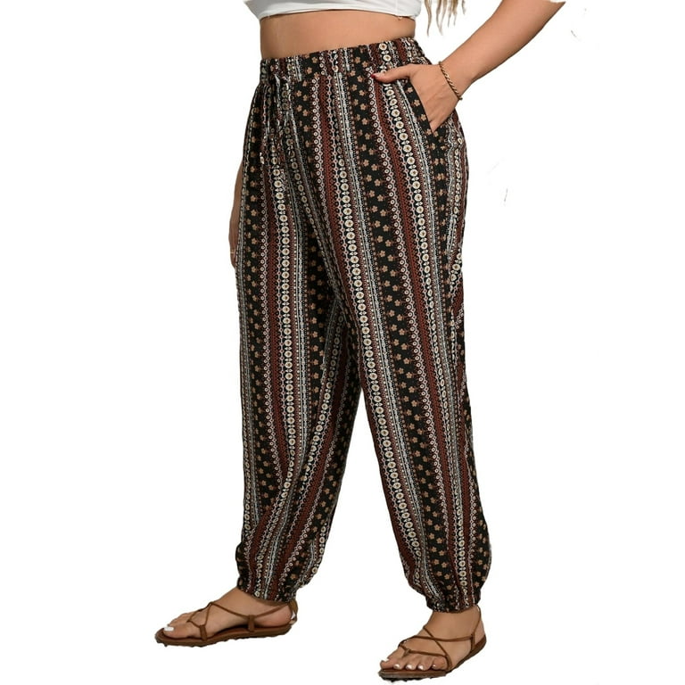 Boho Ditsy Floral Print Jogger Multicolor Plus Size Pants Women s Plus Walmart