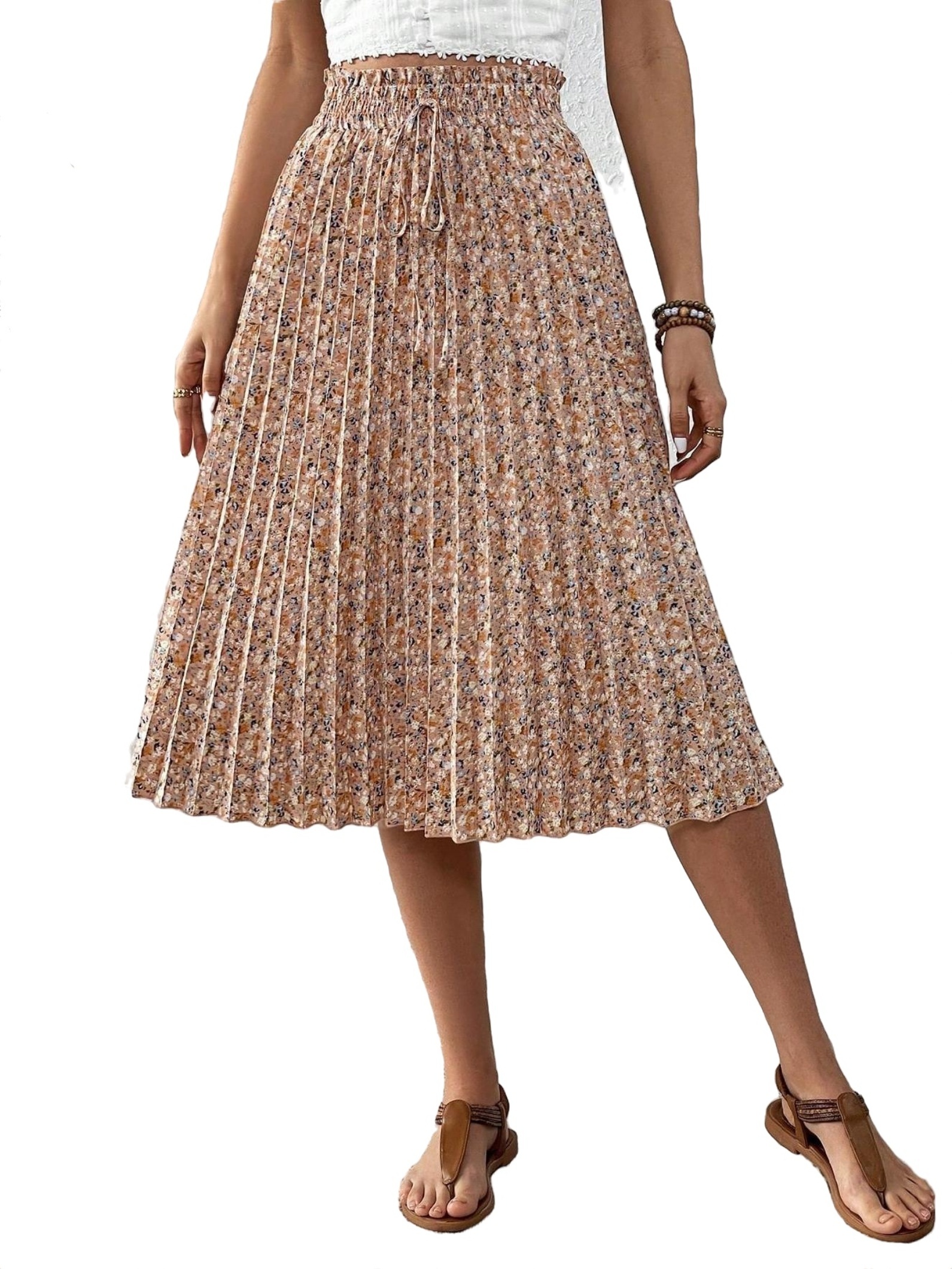 Womens Summer Boho Floral Flowy Tiered Maxi Skirt