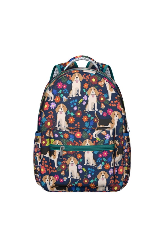 Boho Dog Aesthetic Backpack with Hand-Drawn Dog Graphics, Ethnic Patterns, and Floral Designs, Spacious and Trendy