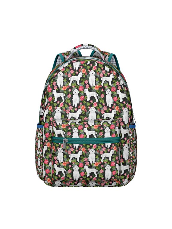 Boho Dog Aesthetic Backpack with Hand-Drawn Dog Graphics, Ethnic Patterns, and Floral Designs, Spacious and Trendy