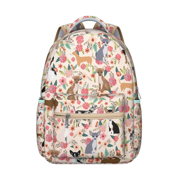 Boho Dog Aesthetic Backpack with Hand-Drawn Dog Graphics, Ethnic Patterns, and Floral Designs, Spacious and Trendy