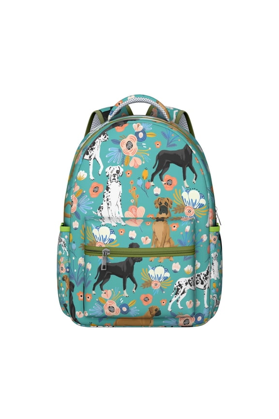 Boho Dog Aesthetic Backpack with Hand-Drawn Dog Graphics, Ethnic Patterns, and Floral Designs, Spacious and Trendy