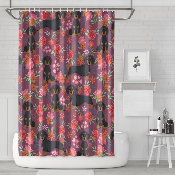 Boho Dog Aesthetic Shower Curtain - Dogs and Hearts Pattern 72x72 Inch Quick-Dry Machine Washable Bathroom Decor
