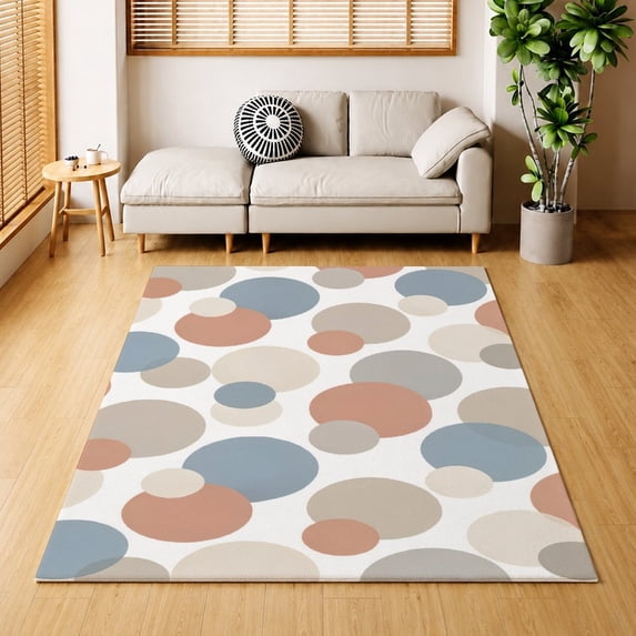 Boho Dot Circle Velvet Area Rug,Thin Low Pile Indoor Carpet for Living ...