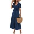 thumbnail image 1 of Boho Dot Summer Maxi Dresses for Women Wrap V Neck Short Sleeve Long Flowy Church Wedding Guest Dress Blue XXL, 1 of 9