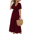 thumbnail image 1 of Boho Dot Summer Maxi Dresses for Women Wrap V Neck Short Sleeve Long Flowy Church Wedding Guest Dress Red XXL, 1 of 8