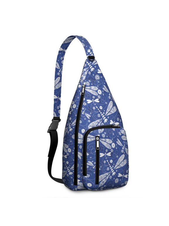 Boho Dragonfly Floral Sling Backpack – Vintage Watercolor Insect Crossbody Daypack for Travel & Outdoor Adventures