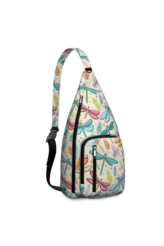 Boho Dragonfly Floral Sling Backpack – Vintage Watercolor Insect Crossbody Daypack for Travel & Outdoor Adventures