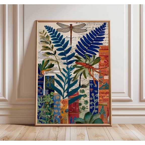 Boho Dragonfly Nature Collage Poster Unframed Paper Print
