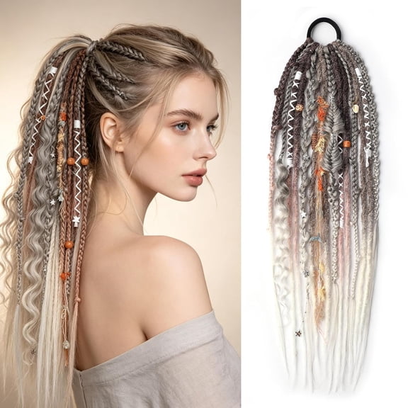 Boho Dreadlock Hair Extensions Braided Ponytails 24 Inch