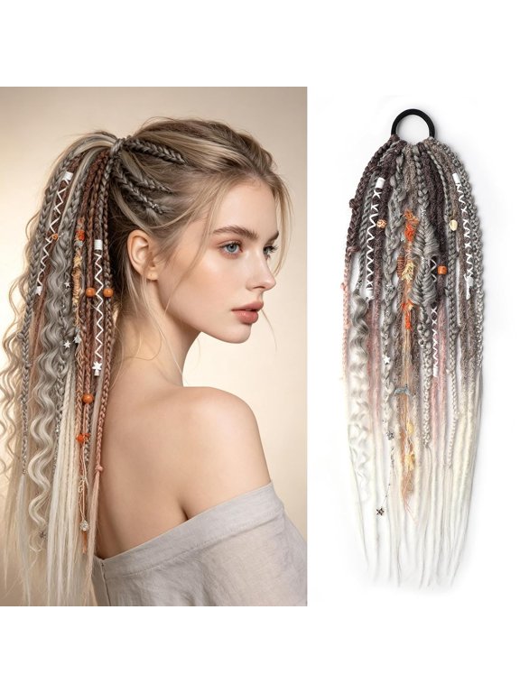 Boho Dreadlock Hair Extensions Braided Ponytails 24 Inch