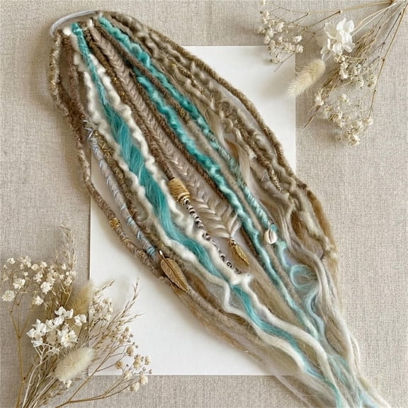 Boho Dreadlock Ponytail Extension, Elastic Dread Ponytail with Beads & Shell Charms, Elastic Braided Hair Piece, Lightweight 1-Minute Install for Music Festival, Rave, Everyday Wear