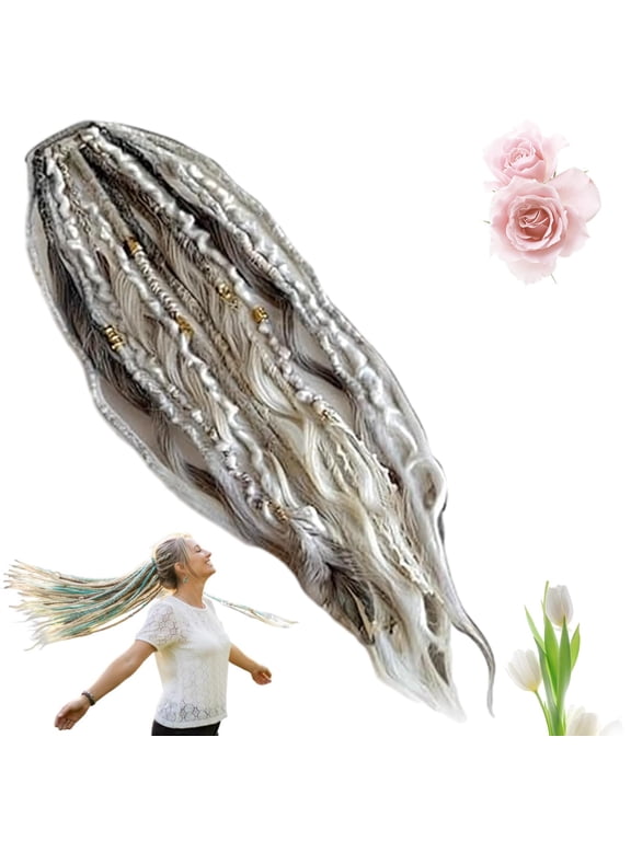 Boho Dreadlock Ponytail Extension, Elastic Dread Ponytail with Beads & Shell Charms, Elastic Braided Hair Piece, Lightweight 1-Minute Install for Music Festival, Rave, Everyday Wear