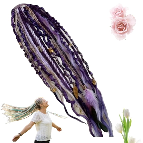 Boho Dreadlock Ponytail Extension, Elastic Dread Ponytail with Beads & Shell Charms, Elastic Braided Hair Piece, Lightweight 1-Minute Install for Music Festival, Rave, Everyday Wear
