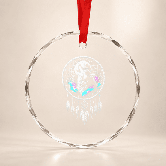 Boho Dream Catcher Wolf Howling At The Moon Dog Wolves Glass Ornament