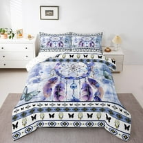 Boho Dreamcatcher Bedding Navy Blue Oil Painting Comforter Set,Ombre Gradient Art Duvet Insert Bohemian Aztec Quilt Comforter,Butterfly Bedding Comforters & Sets