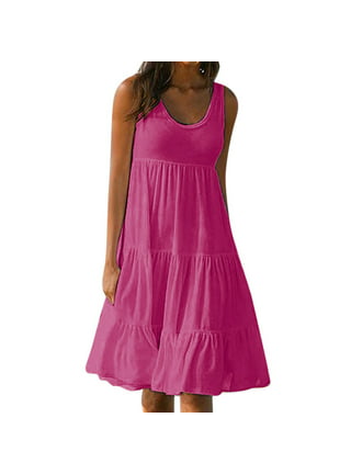 Boho Dress for Womens Summer Dresses Casual Crewneck Solid Color
