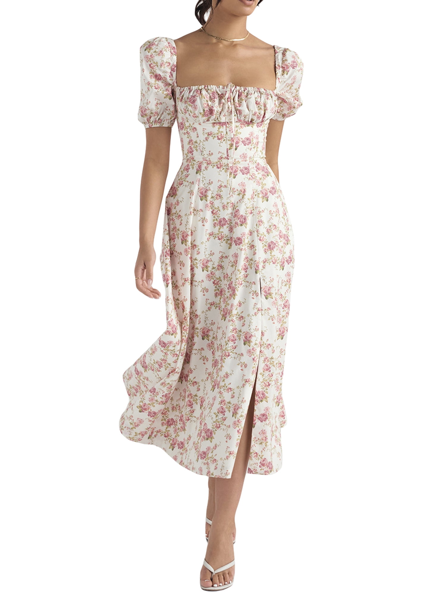 lace floral ruffle hem split maxi dress Boho Floral Lace Shapewear Maxi Dress main image 0