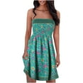 thumbnail image 1 of Boho Dress for Women, Mini Smocked Dress for Women Strapless Summer Dresses Beach Cover Up Floral Printed Bohemian Swing A-line Sundress, 1 of 6