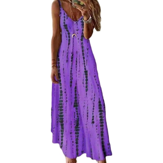 Boho Dress for Womens Casual Spaghetti Strap Shirt Dress Sleeveless Summer Beach Long Sun Dress