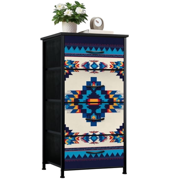 Boho Dresser for Bedroom with 4 Storage Drawers colorful geometric patterns american tribes Dressers Chest of Drawers Steel Framed Fabric Closet Organizers for Entryway Man Cave