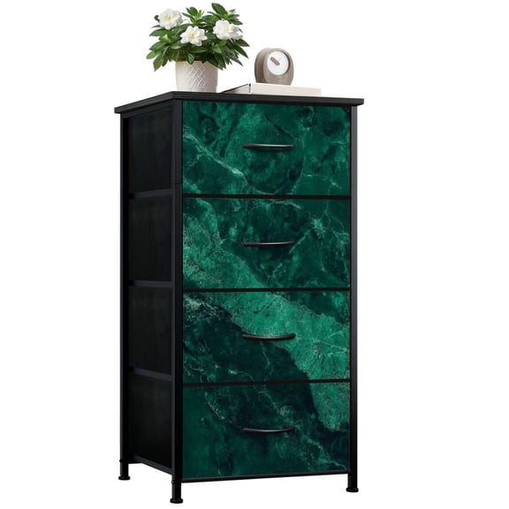 Boho Dresser for Bedroom with 4 Storage Drawers dark green marble texture top view Dressers Chest of Drawers Steel Framed Fabric Closet Organizers for Entryway