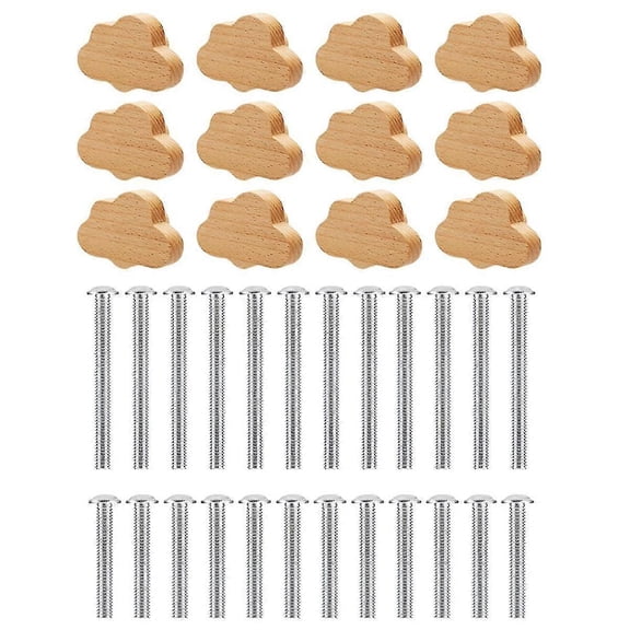 Boho Dresser Knobs- 12 Pack Durable Beech Wood Drawer Knobs Cloud-Shaped Wooden Dresser Pulls for C