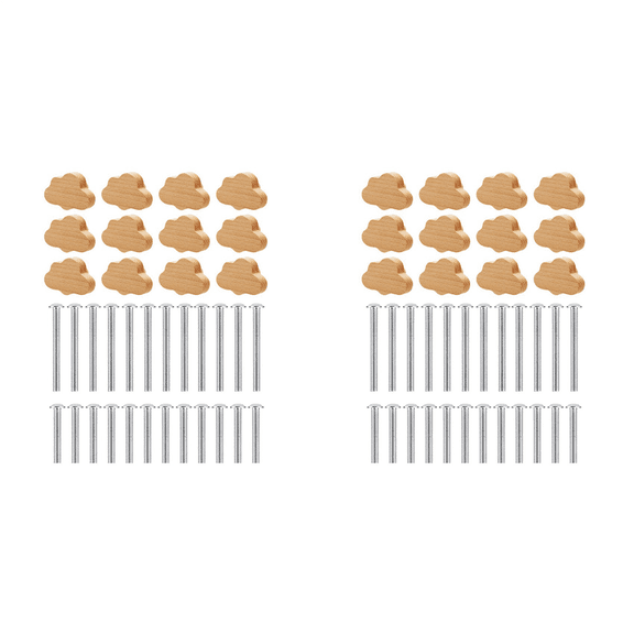 Boho Dresser Knobs- 24 Pack Beech Wood Drawer Knobs Cloud-Shaped Wooden Pulls for Cabinets, Furniture