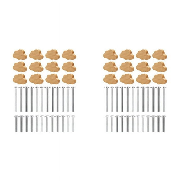 Boho Dresser Knobs- 24 Pack Beech Wood Drawer Knobs Cloud-Shaped Wooden Dresser Pulls for Cabinets, Furniture