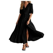 LILIY Casual Dresses For Women Spring Maxi Dresses For Women 2024 Plus Size Sun Dress Dress For Mother Of Graduate Older Women'S Dresses Summer Cotton Midi Dress For Women Summer Dresses With Sleeves