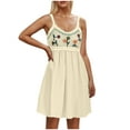 thumbnail image 1 of Boho Dresses For Women Beach Fashion Casual Loose A-Line V-Neck Sleeveless Spaghetti Straps Solid Color Mini Flowy Sundress Beige-02, 1 of 9