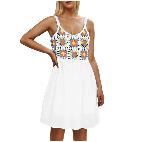 Boho Dresses For Women Beach Fashion Casual Loose A-Line V-Neck Sleeveless Spaghetti Straps Solid Color Mini Flowy Sundress Multicolor
