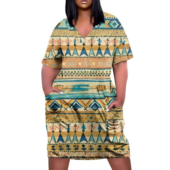 Boho Dresses For Women 2025, 4Th Of July Plus Size V Neck Casual Dress With Pockets Short Sleeve Sundress Wedding Guest Party White Jumpsuit Dressy Midi Womens Maxi Dresses (4XL, Light Blue) ZMTing