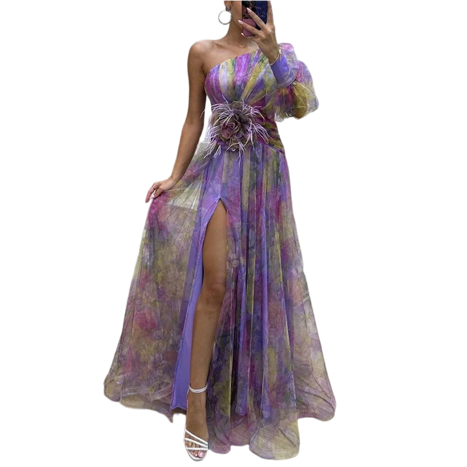 Autumn Flowerwall Boho Dress For Women – Plus Size Beach Vacation Midi Dress, Floral Print, Sleeveless V-Neck