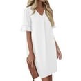 thumbnail image 1 of Boho Dresses For Women 2025, Shift Dress V Neck Short Sleeves Solid Color Casual Flowy Summer Dresses Mens Pants Vacation Dresses Tropical Petite Black Formal Dresses Tennis (L, White) ZMTing, 1 of 4