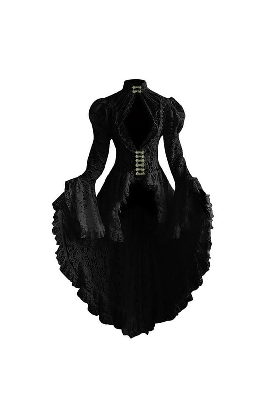 Boho Dresses for Lady Women Gothic Corset Dress, Halloween Party Steampunk Dresses Corset Jacket Renaissance Frock Coat High Low Lace Dress Black XL