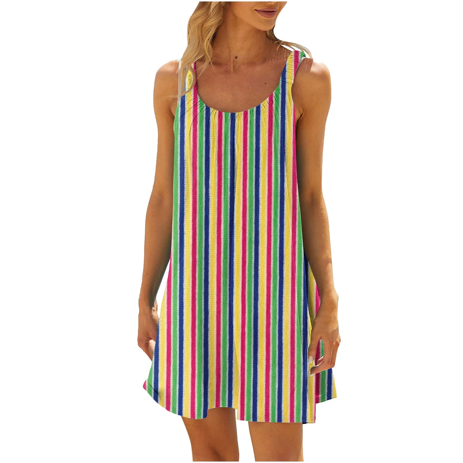 Boho Dresses for Women 2024 Summer Spaghetti Strap Casual Swing Tank ...