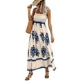 thumbnail image 1 of Boho Dresses for Women 2025 Sleeveless Square Neck Smocked Maxi Dress Casual A Line Flowy Beach Vacation Sun Dresses Dark Blue L, 1 of 8