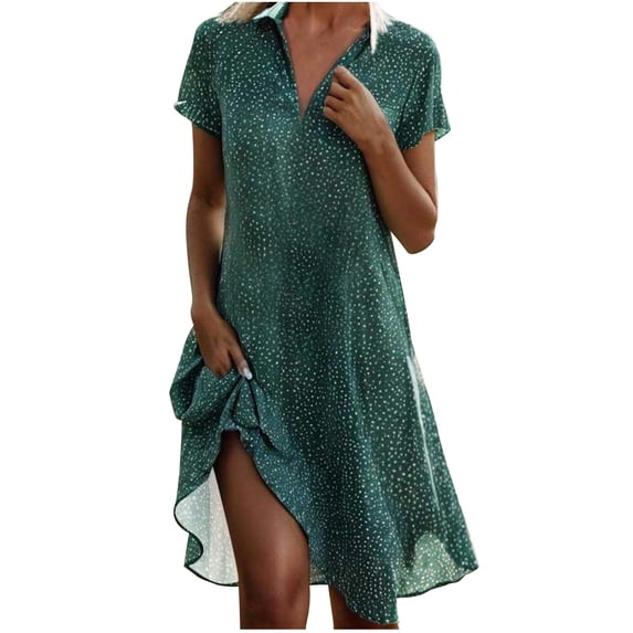 Boho Dresses for Women 2025 Summer Floral Print Short Sleeve Midi Dress Casual Loose A Line Beach Sun Dresses with Pockets, 2026 New Limit time off