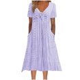 thumbnail image 1 of Boho Dresses for Women 2025 Summer Trendy Eyelet Tie Knot Short Sleeve Sundresses Casual Tshirt Dress with Pockets, 1 of 6