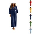 thumbnail image 1 of Boho Dresses for Women 3/4 Length Puff Sleeve V Neck Casual Maxi Dress with Pockets Vacation Beach Dress, 1 of 5