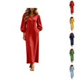 thumbnail image 1 of Boho Dresses for Women 3/4 Length Puff Sleeve V Neck Casual Maxi Dress with Pockets Vacation Beach Dress, 1 of 5