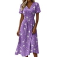 thumbnail image 1 of Boho Dresses for Women A-Line Midi Short Sleeve V-Neck Wrap Spring Dresses Casual Summer Beach Vacation Dress, 1 of 7